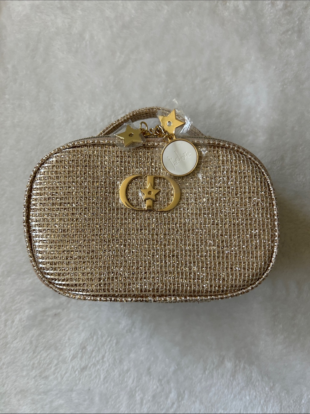 Dior Gold Sparkly Cosmetic Pouch With Jadore Charm